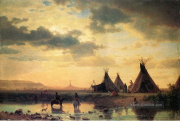 Ansicht von Chimney Rock Ogalillalh Sioux Dorf in den Vordergrund Albert Bierstadt Ölgemälde
